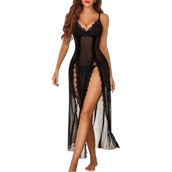 NWT Sexy Black Sheer Mesh Lingerie Slit Maxi Dress Nightgown NWT Sexy Black Sheer Mesh Lingerie Slit Maxi Dress Nightgown